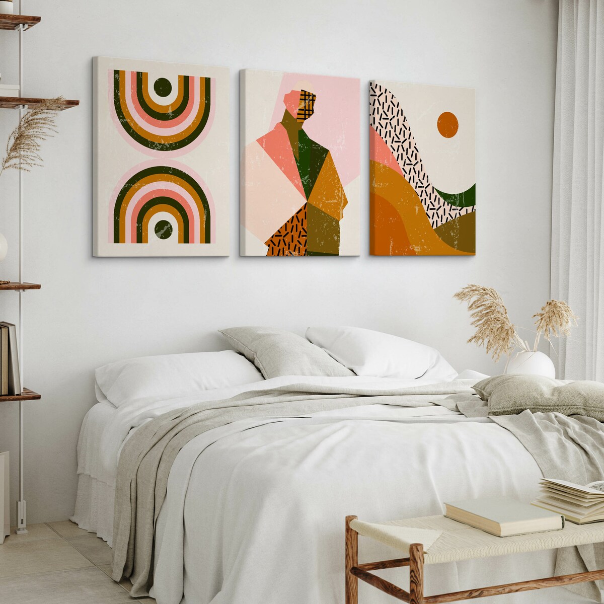 OBRAZY NA ŚCIANĘ SET STYL BOHO ABSTRAKCJA PORTRET PEJZAŻ MINIMALIZM 90x40cm