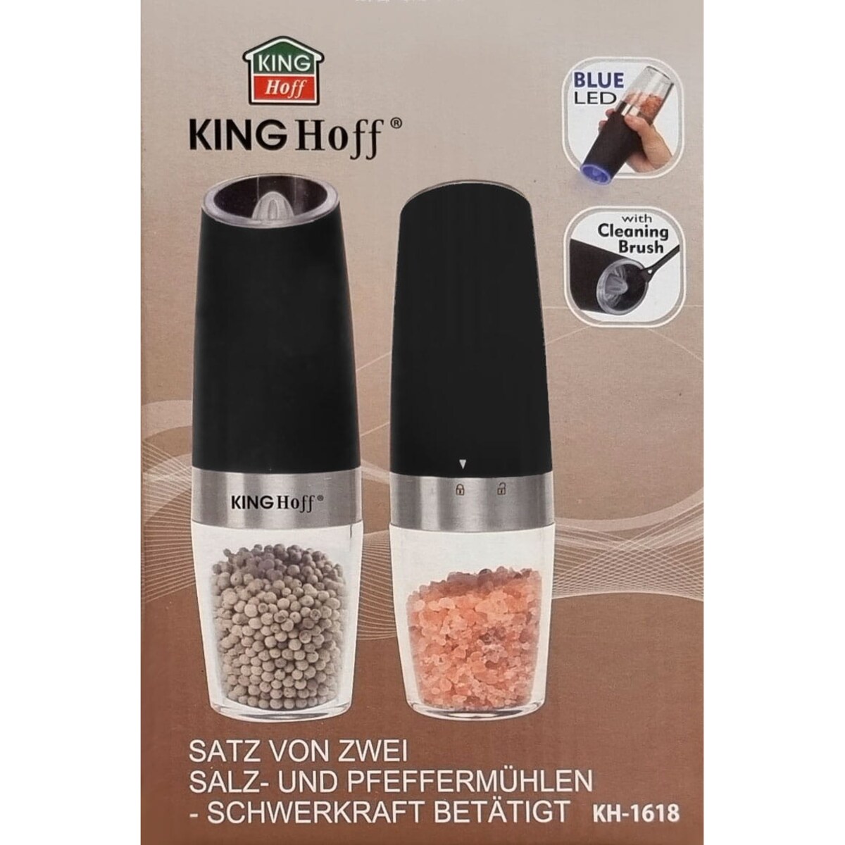 Zestaw 2 elektrycznych młynków grawitacyjnych do soli i pieprzu KINGHOFF