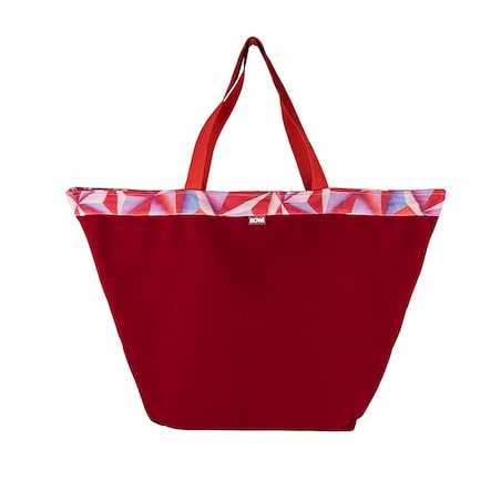 Torba na zakupy bordowa- kolorowy wzór ze sprzączką