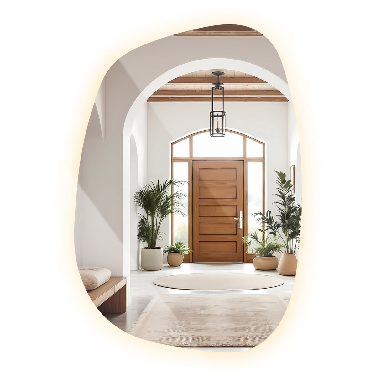 Lustro o organicznym kształcie z oświetleniem LED - 78,5x57 cm - ciepłe światło