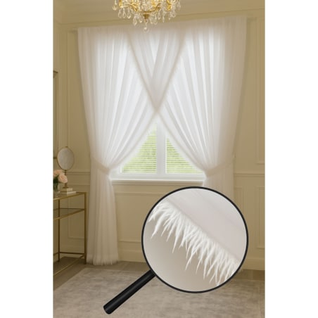 firana zakładana na tasmie "noel" z piórkami 400x230 | biała