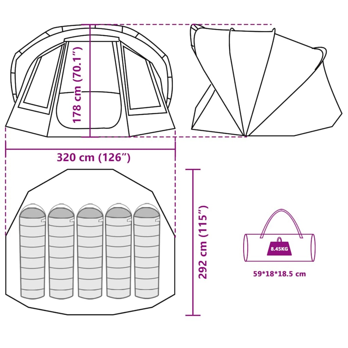 vidaXL Namiot wędkarski, 5-os., oliwkowy, wodoszczelny