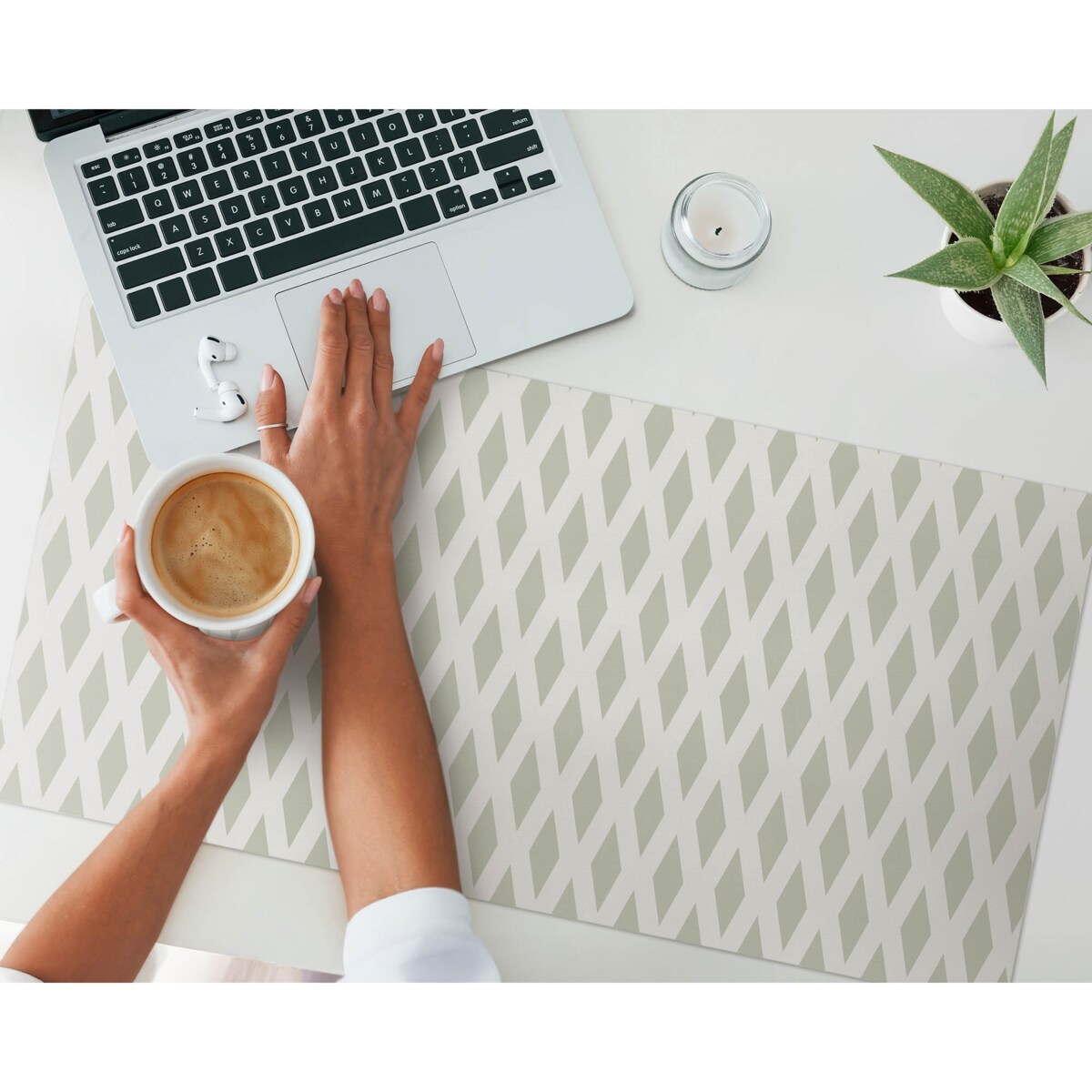 Zielona mata na biurko Diamentowy wzór retro, 90x45 cm