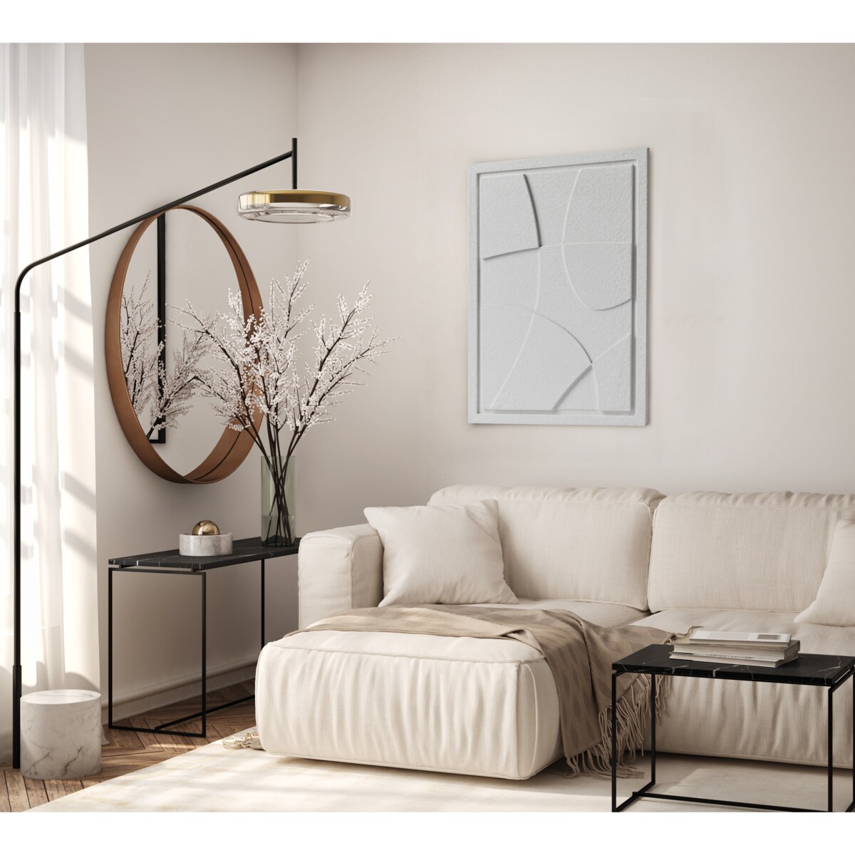 Obraz 3D 35x50cm Abstract I – Dekoracja Ścienna z Tynku Naturalnego, Bianco Minimalistyczny Relief