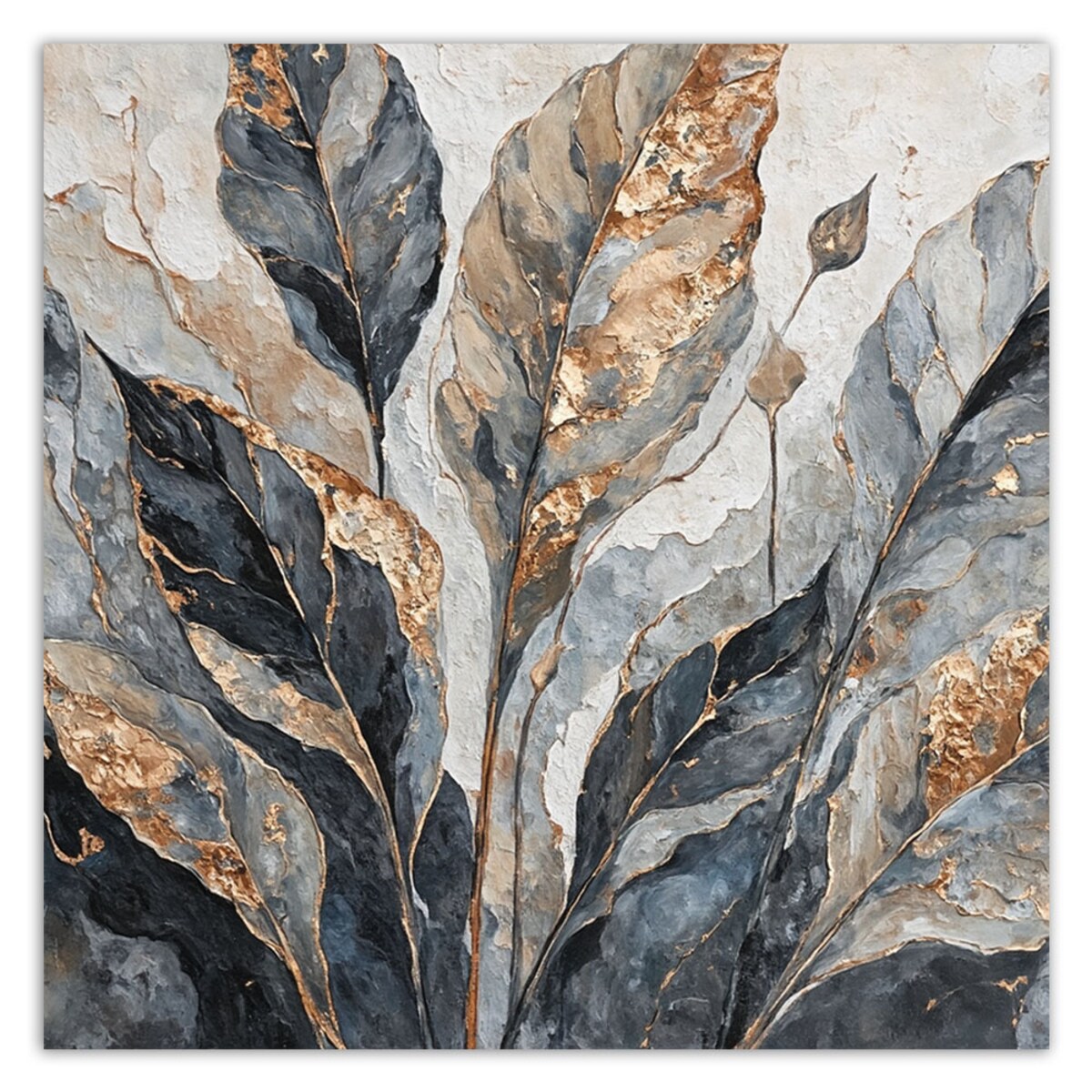 Obraz nowoczesny na ścianę do salonu Abstrakcyjne Palmowe Liście Szary Złoty 60x60