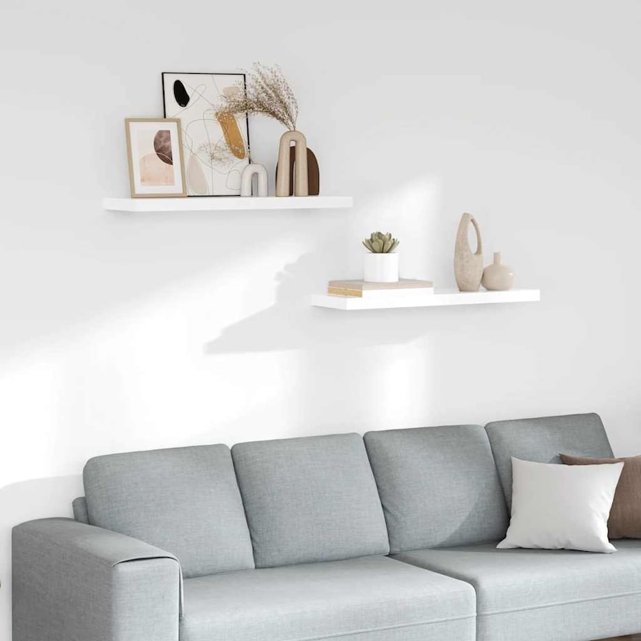 vidaXL Półki ścienne, 2 szt, wysoki połysk, białe, 80x23,5x3,8 cm, MDF