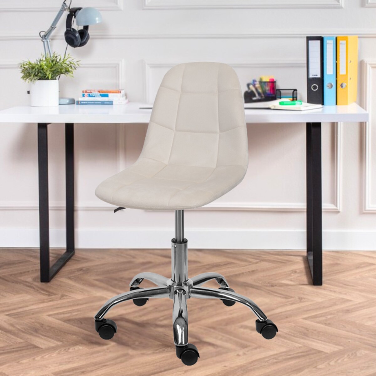 KRZESŁO BIUROWE FOTEL OBROTOWY REGULOWANY WELUROWY PIKOWANY DO BIURKA