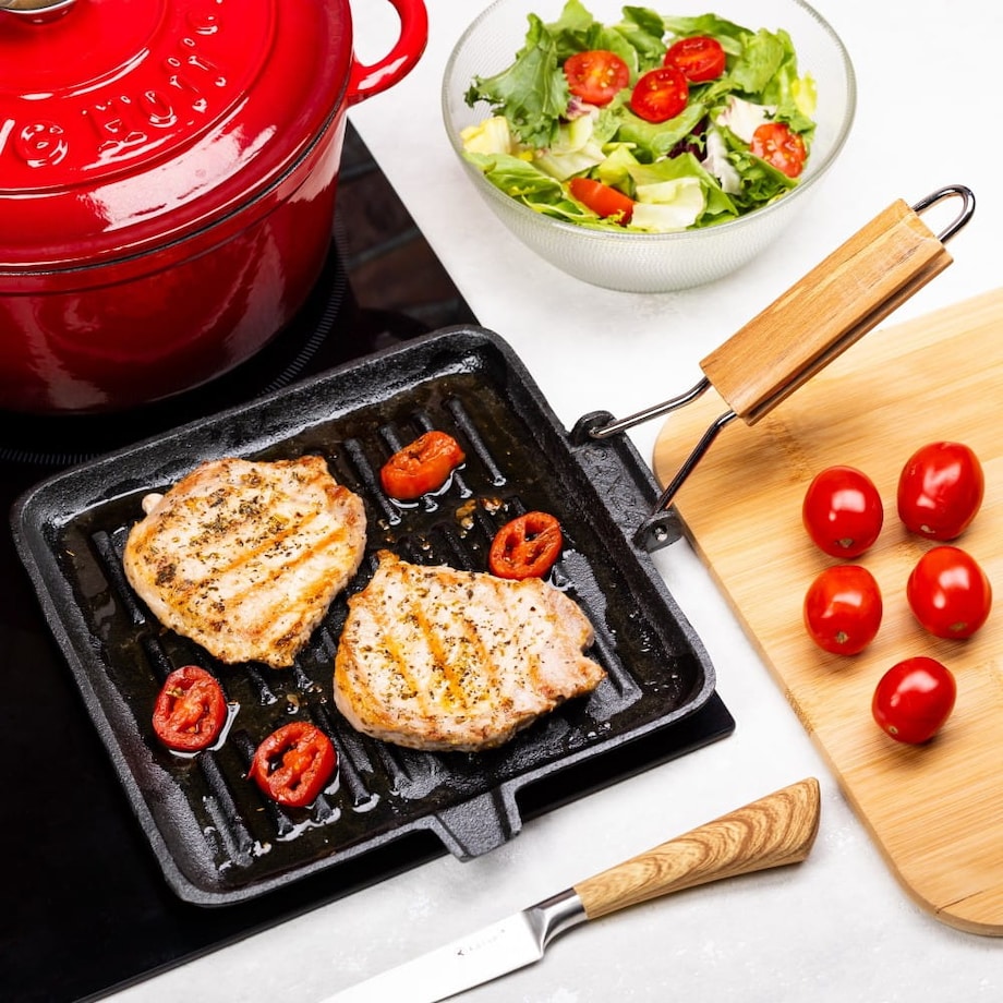 Patelnia grillowa żeliwna kwadratowa 24cm KINGHOFF