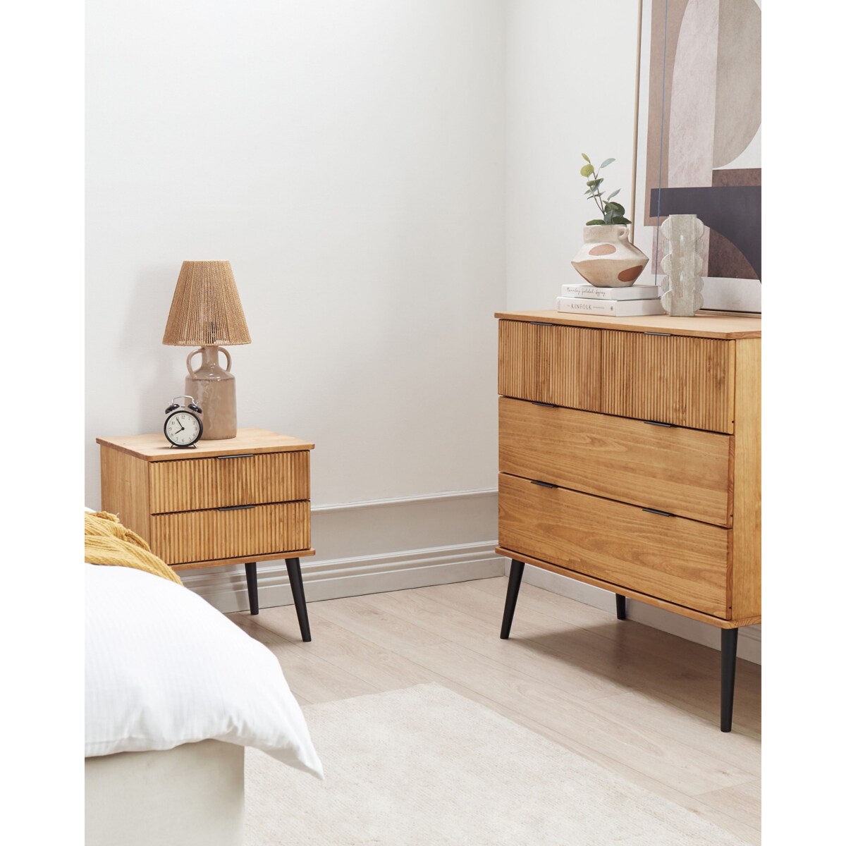 Szafka nocna 2 szuflady TIMMINS Drewno sosnowe Brązowy