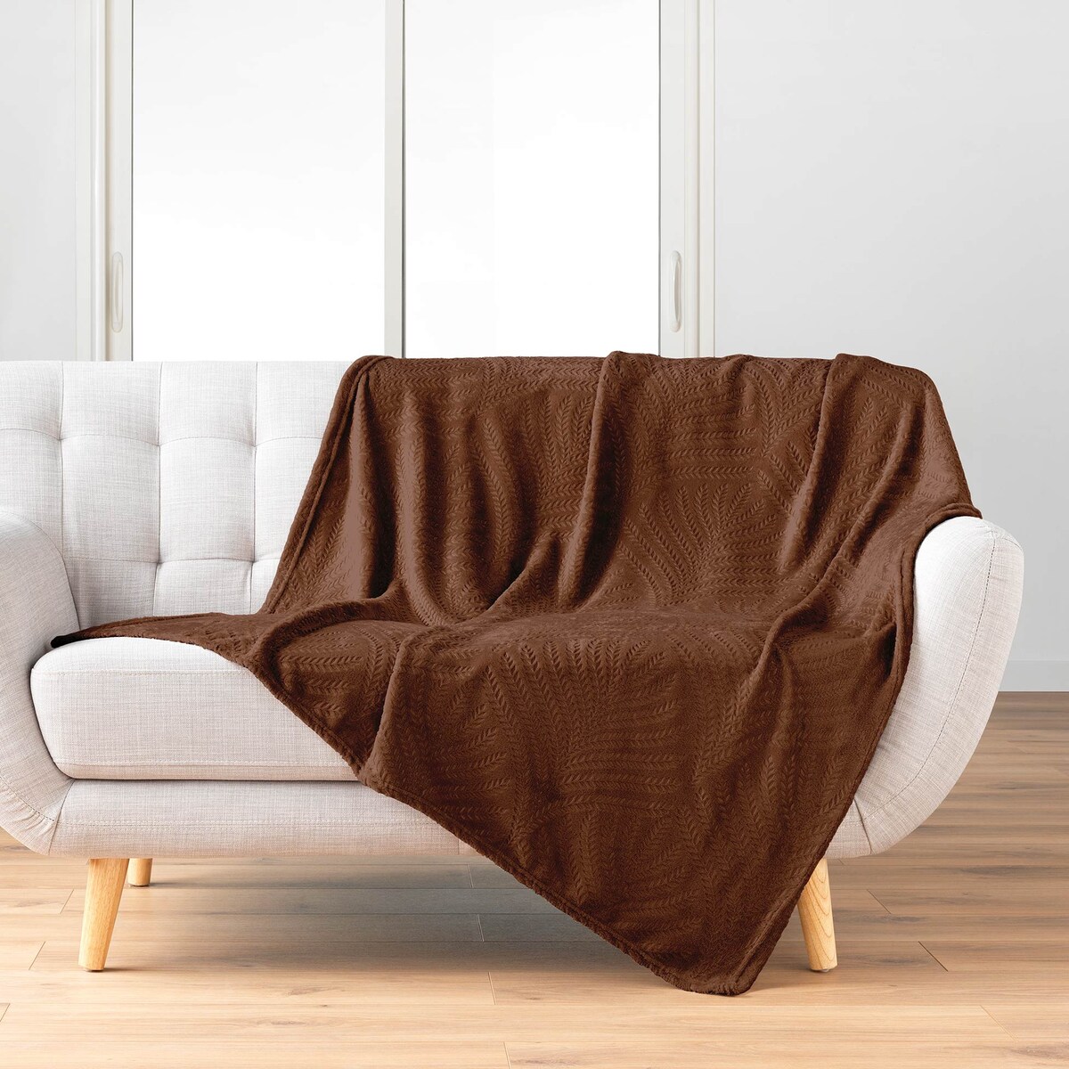 Koc flanelowy tłoczony NELIA, 125 x 150 cm, kolor brązowy, poliester