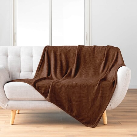 Koc flanelowy tłoczony NELIA, 125 x 150 cm, kolor brązowy, poliester
