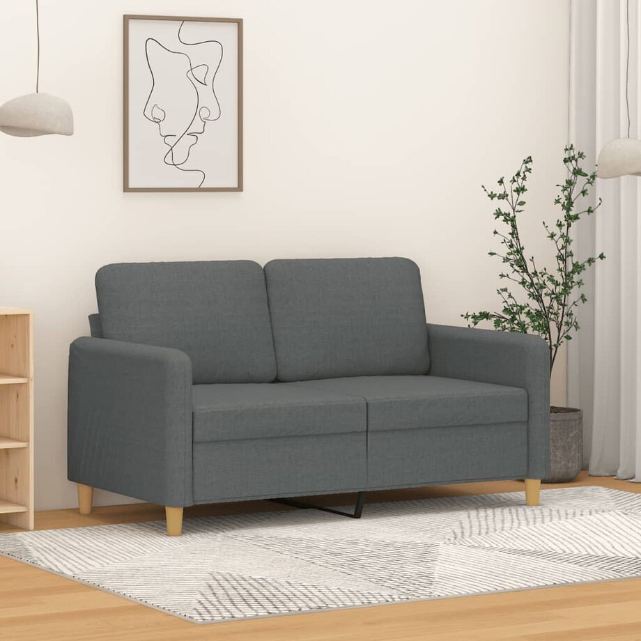 vidaXL Sofa 2-osobowa, ciemnoszara, 120 cm, tapicerowana tkaniną