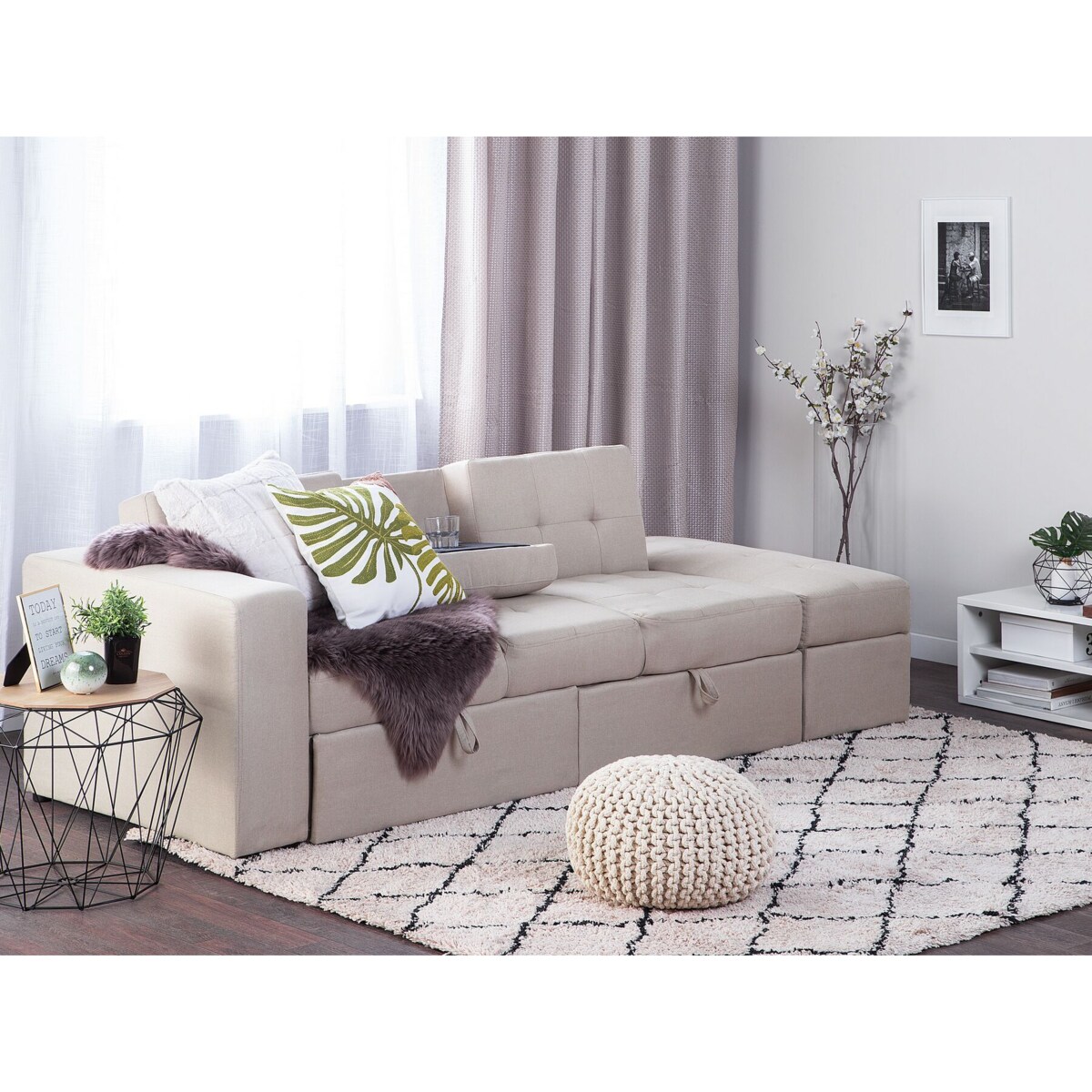 Sofa rozkładana beżowa FALSTER