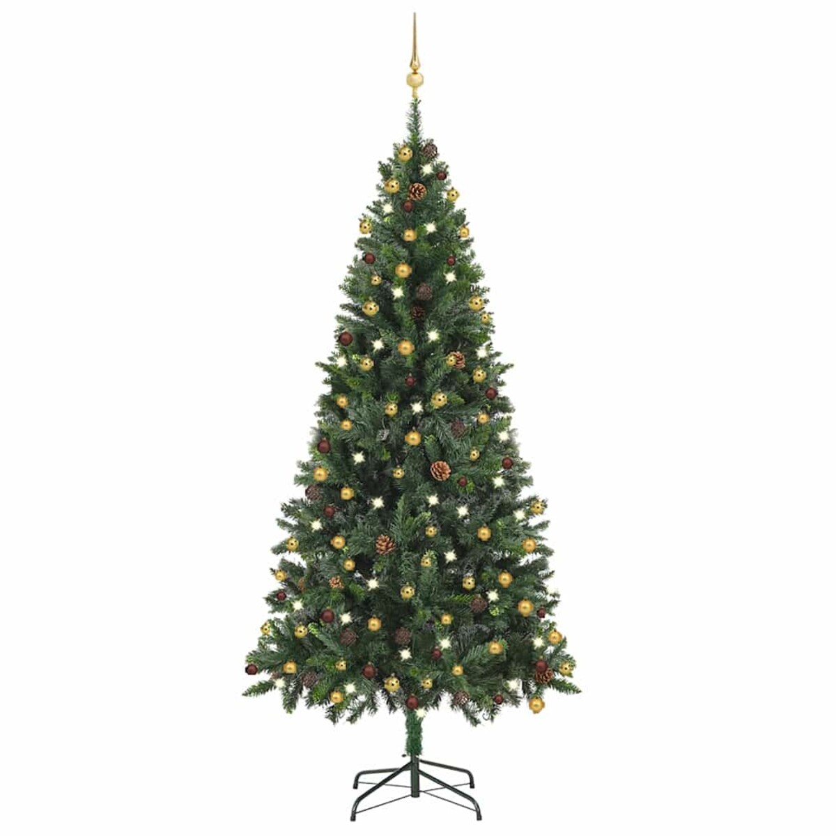 vidaXL Sztuczna choinka z lampkami i bombkami, zielona, 210 cm
