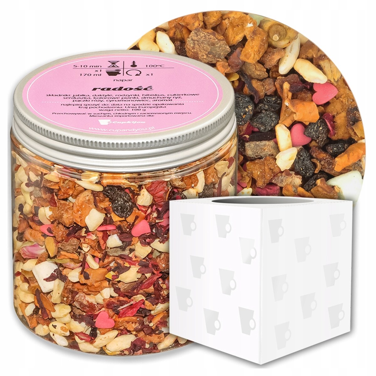 Herbata owocowa sypana RADOŚĆ o smaku kandyzowanego jabłka PREMIUM Cup&You - herbata liściasta sypana mieszanka napar susz - gotowa na prezent upominek