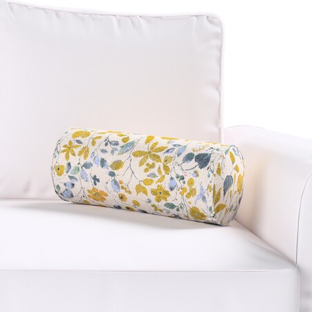 Poduszka wałek prosty, żółto-niebieskie kwiaty na kremowym tle, Ø16 x 40 cm, Cosy Home