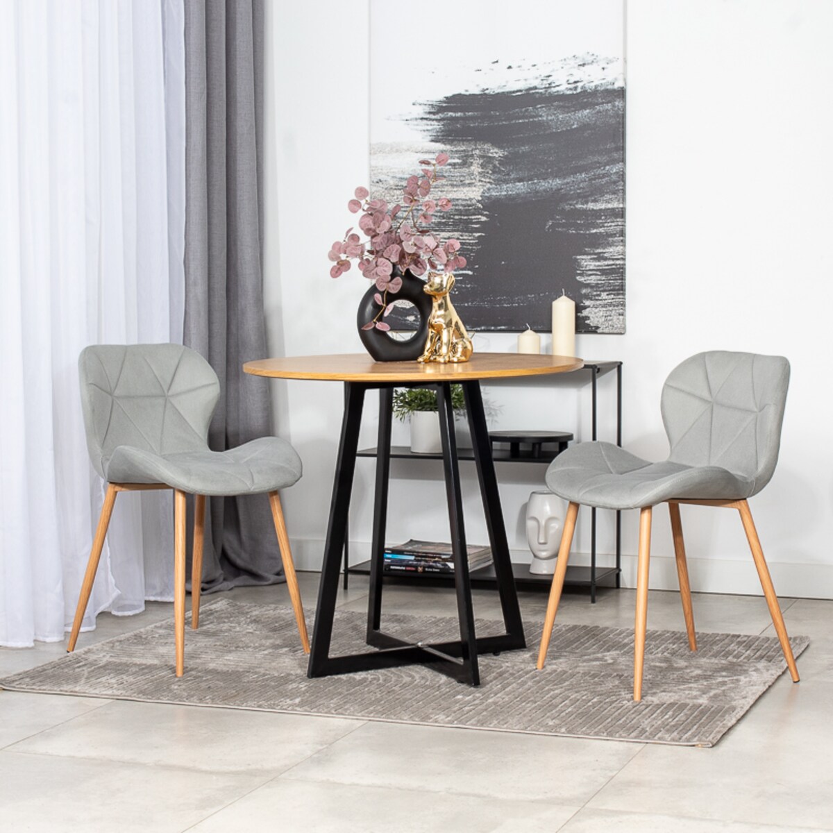 Krzesło tapicerowane welurowe szare jasne nogi do salonu jadalni