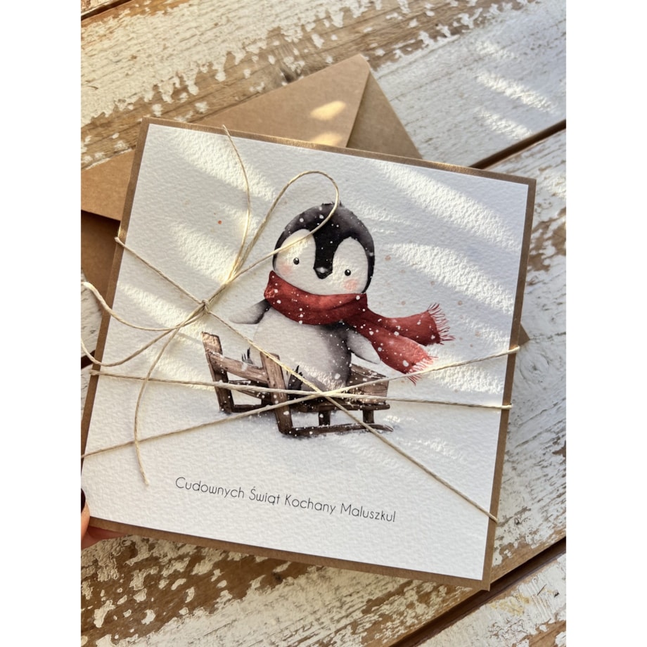 Kartka świąteczna ręcznie robiona na Boże Narodzenie z pingwinkiem 3