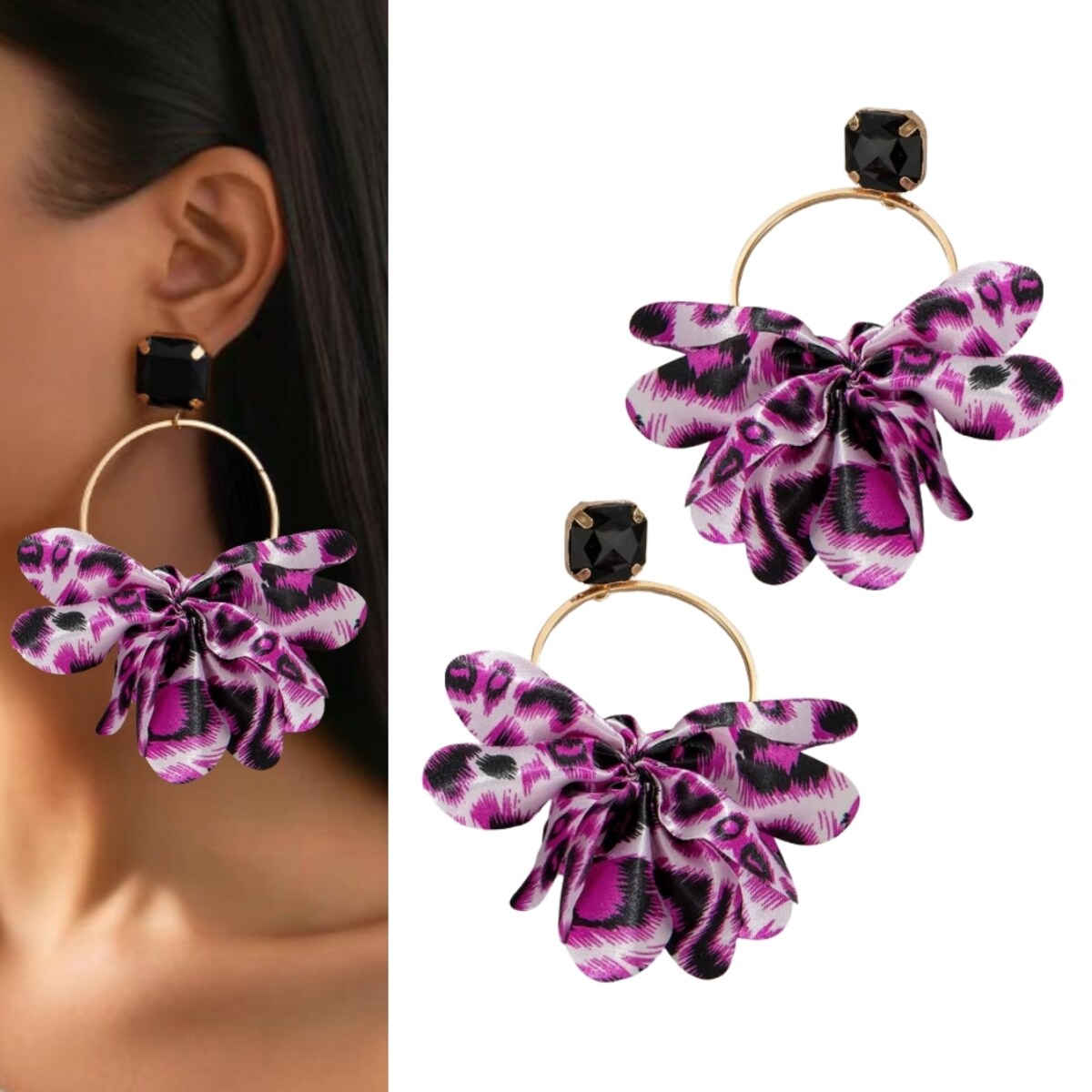 ZJAWISKOWE kolczyki kółka różowa pantera satynowa na wakacje lato złote