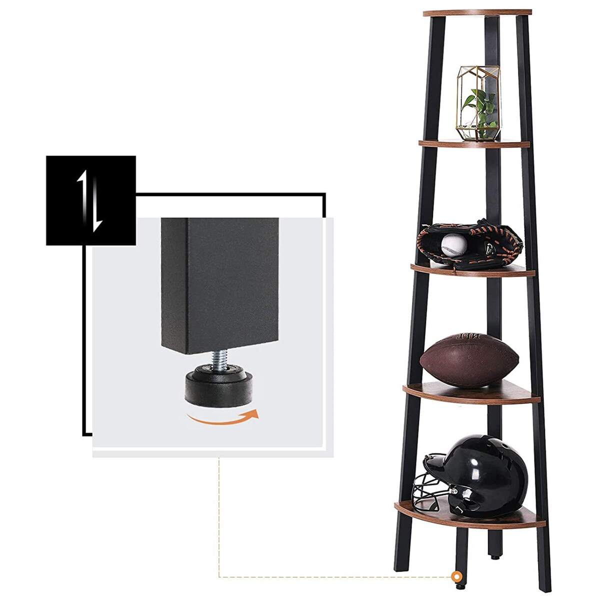 Regał Narożny Półka 32,5X34X159 Cm Rustykalny Brąz, Czarny