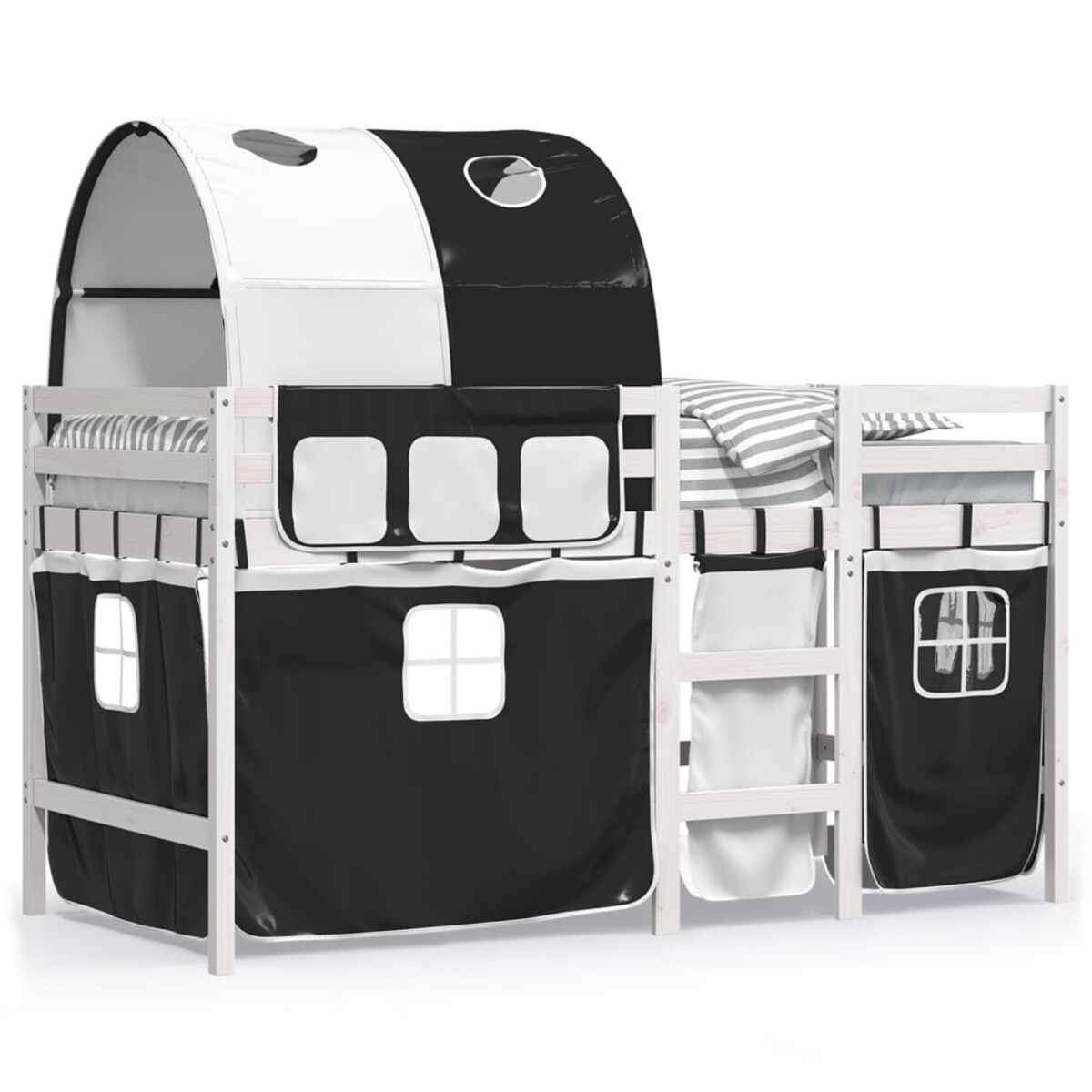 vidaXL Dziecięce łóżko na antresoli, z tunelem, biało-czarne, 90x190cm