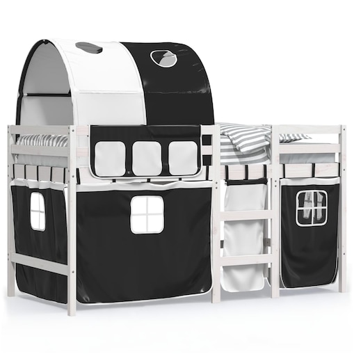 vidaXL Dziecięce łóżko na antresoli, z tunelem, biało-czarne, 90x190cm