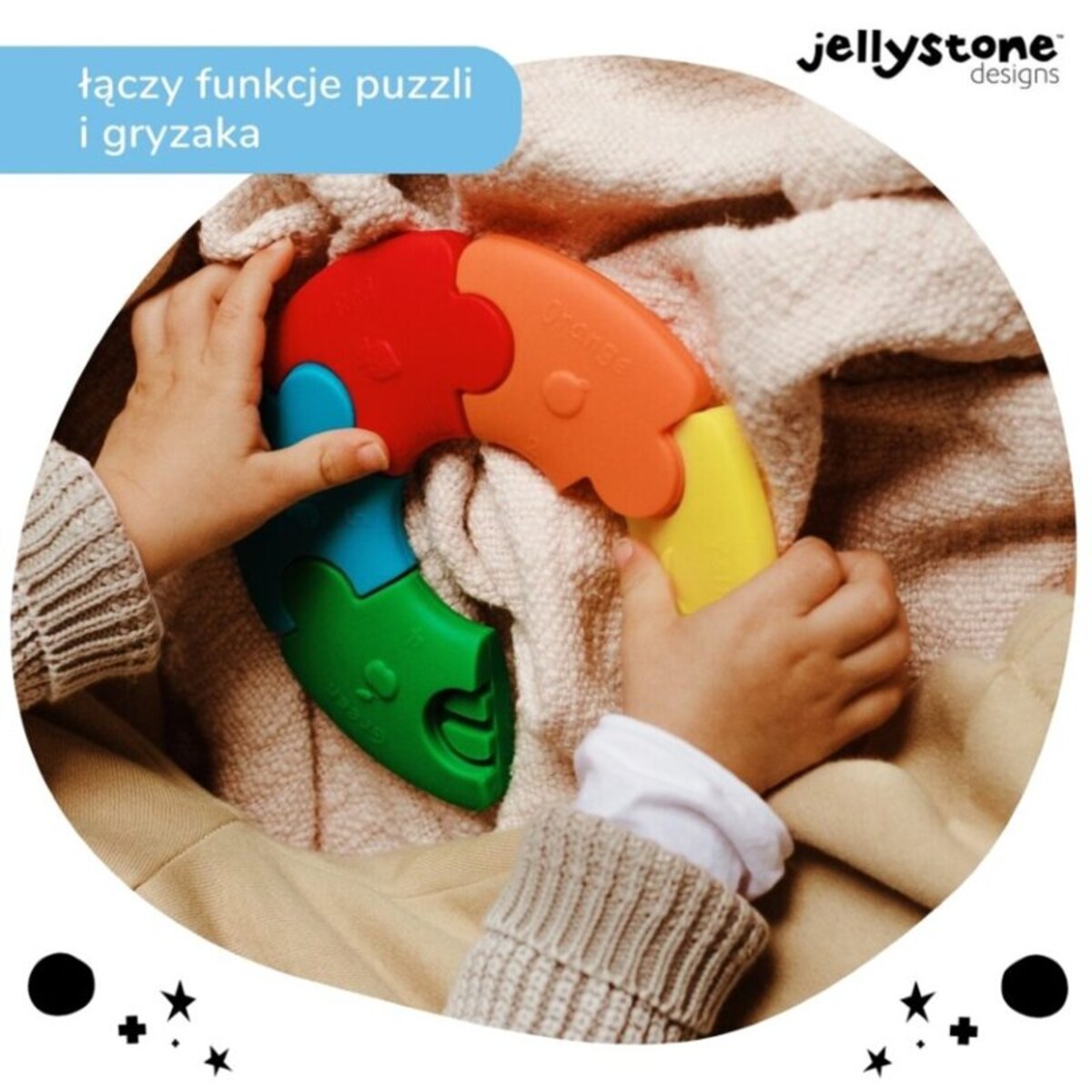 Pierwsze puzzle sensoryczne, tęczowe kółko, Jellystone Design