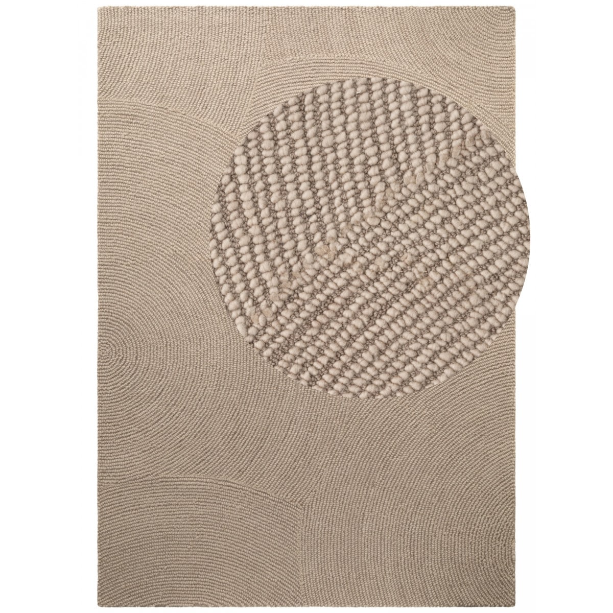 Dywan wełniany do salonu 200x300cm, beżowy wzór w półkola, efekt 3d