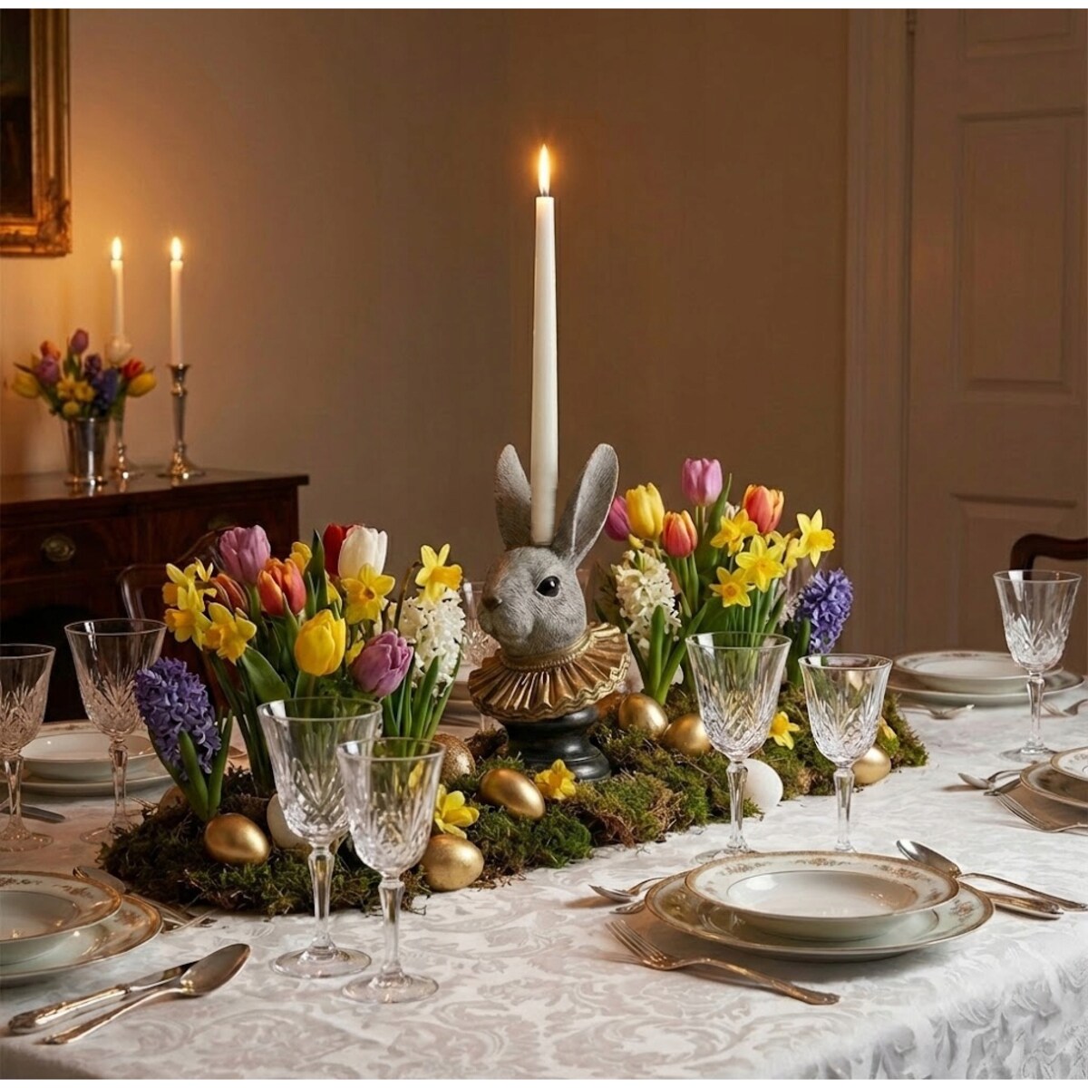 ŚWIECZNIK WIELKANOCNY ZAJĄC FIGURKA KANDELABR NA WIELKANOC ZAJĄCZEK OZDOBA