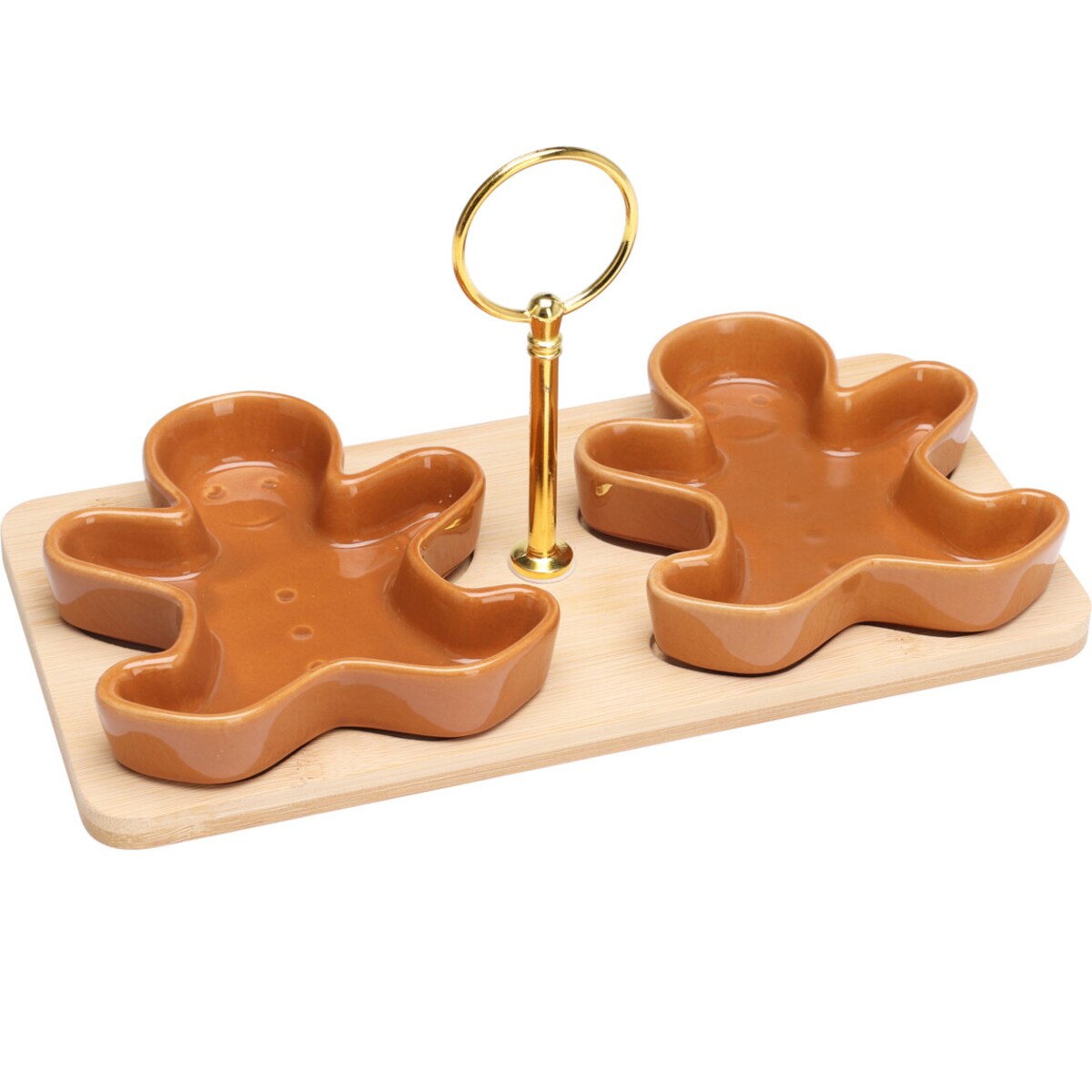 Miseczki na przekąski na bambusowej desce ZIMORA pierniczki, 3 elementy