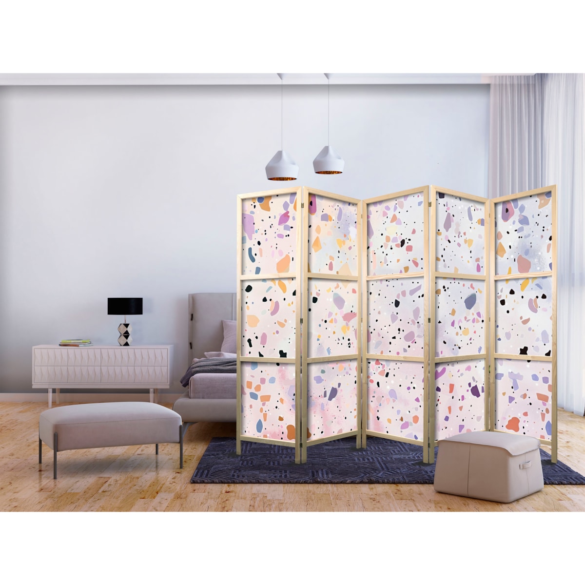 Parawan Japoński 5-panelowy Lastriko W Stylu Confetti 225x172cm