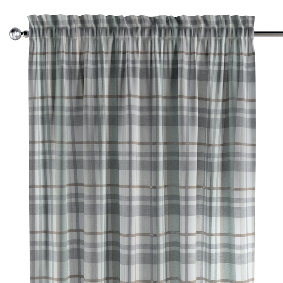 Zasłona na kanale z grzywką 1 szt. 130x245 kratka zielono-szary melanż