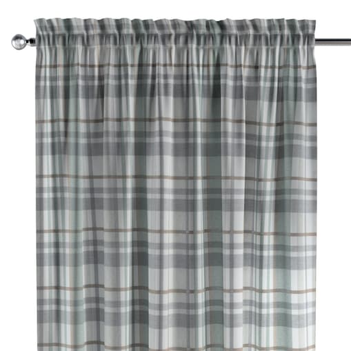 Zasłona na kanale z grzywką 1 szt. 130x245 kratka zielono-szary melanż