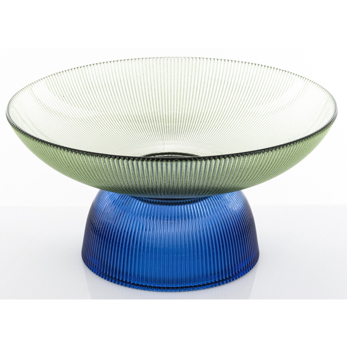 Patera szklana misa 17x35x35 cm LAGOTTO-2 zielona na niebieskiej podstawie