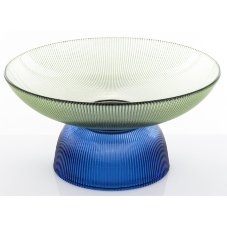 Patera szklana misa 17x35x35 cm LAGOTTO-2 zielona na niebieskiej podstawie