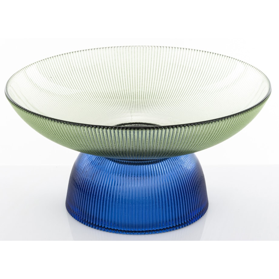 Patera szklana misa 17x35x35 cm LAGOTTO-2 zielona na niebieskiej podstawie
