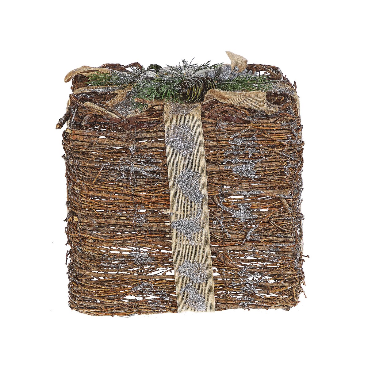 Zestaw 2 ozdobnych prezentów świątecznych rattanowy srebrny INARI