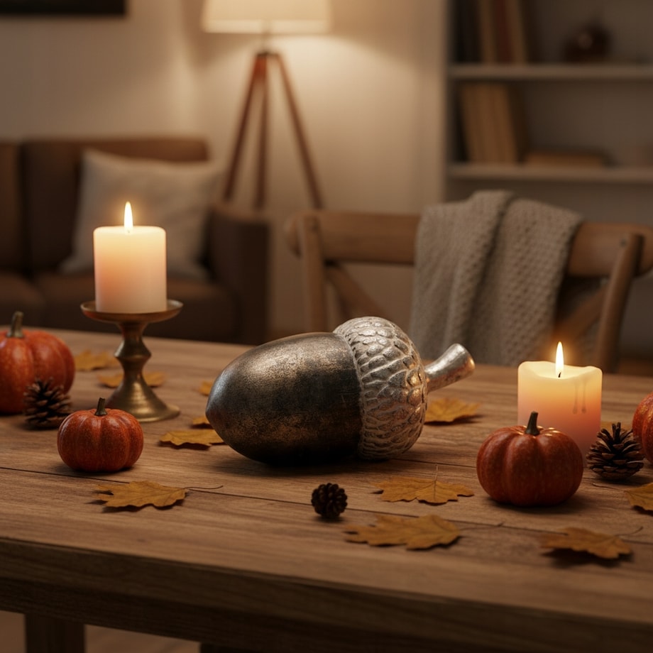 FIGURKA ŻOŁĄDŹ DEKORACYJNA JESIEŃ HALLOWEEN SREBRNA 16cm DO SALONU DOMU
