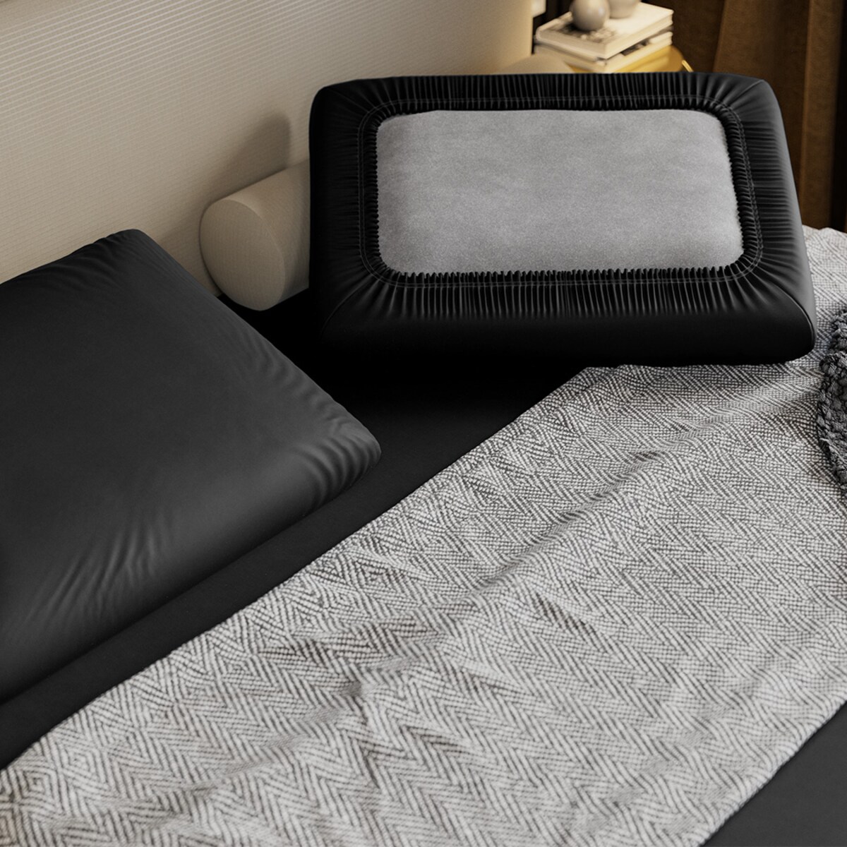 Poszewka na poduszkę ortopedyczną piankową CZARNA z gumką PAN MATERAC