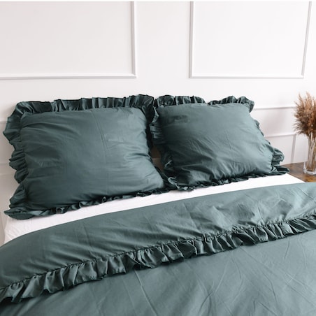 Poszewka Pościel Na Poduszkę Z Ozdobną Falbanką 70X80 Cm Butelkowa Zieleń