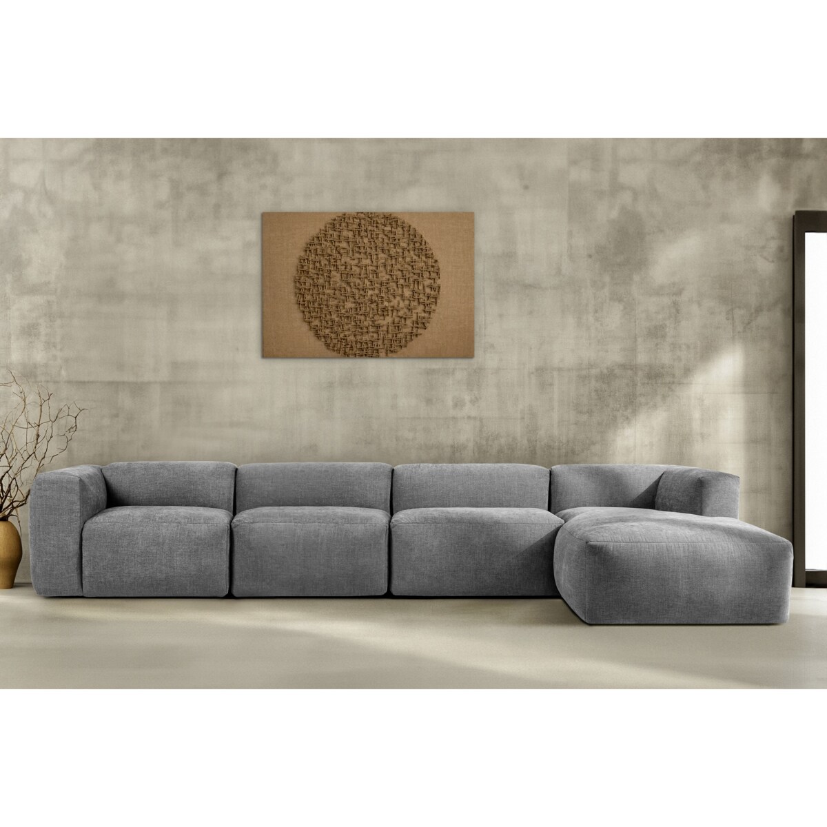 KONSIMO BUFFO Sofa narożna prawa 6-osobowa z wyjątkowo miękkim siedziskiem, kolor popielaty