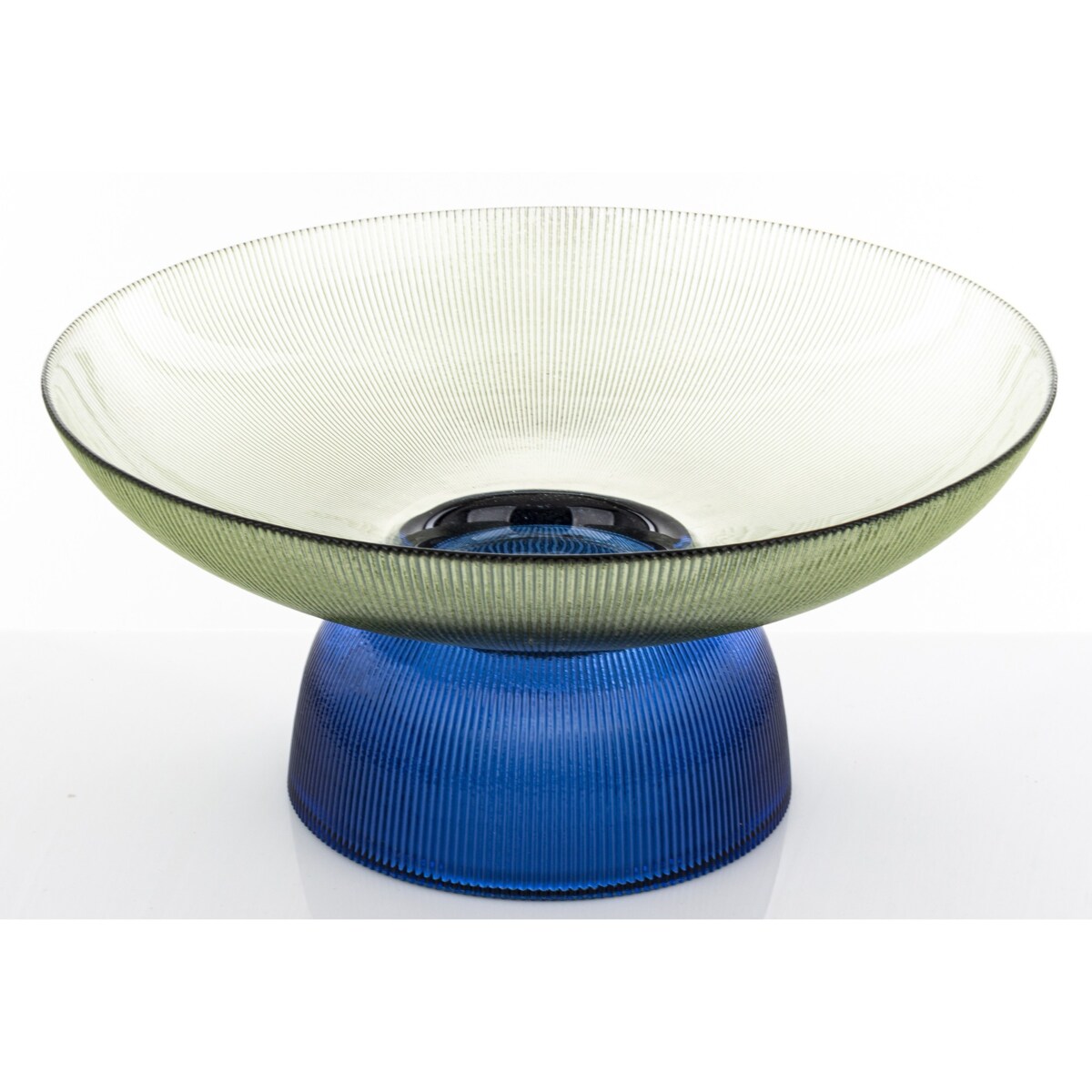 Patera szklana misa 17x35x35 cm LAGOTTO zielona na niebieskiej podstawie