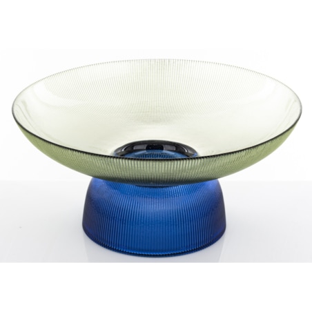 Patera szklana misa 17x35x35 cm LAGOTTO zielona na niebieskiej podstawie