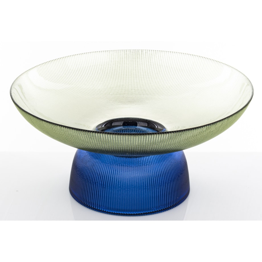 Patera szklana misa 17x35x35 cm LAGOTTO zielona na niebieskiej podstawie