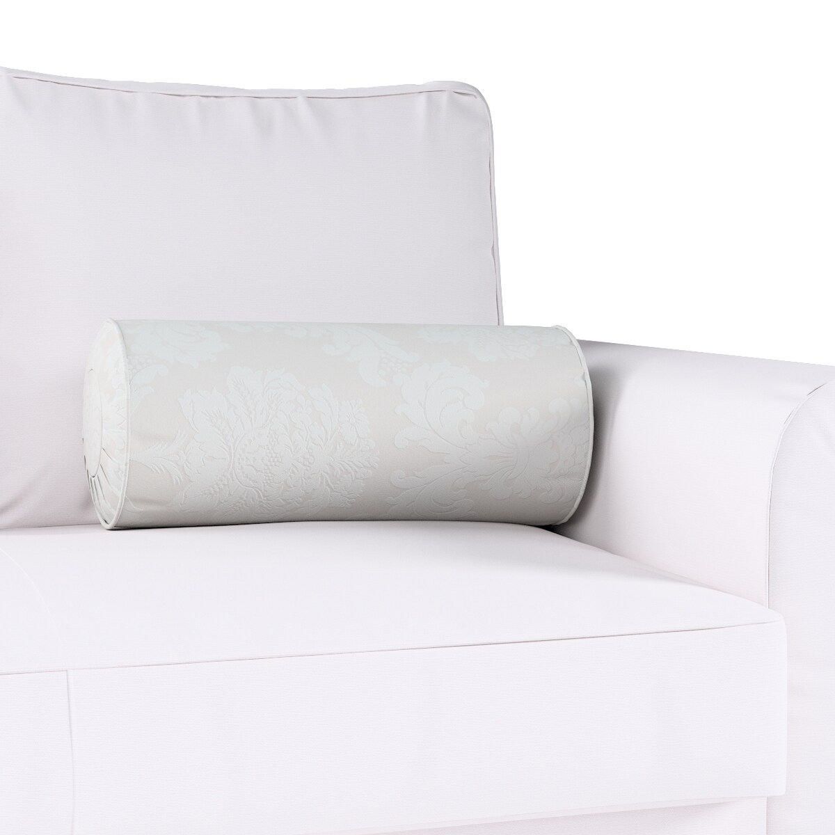 Poduszka wałek z zakładkami, liście akantu na jasno-popielatym tle , Ø20 x 50 cm, Damasco