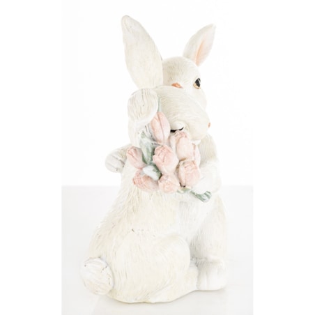 Dekoracja - para króliczków 11x11x6 cm z różowymi tulipanami