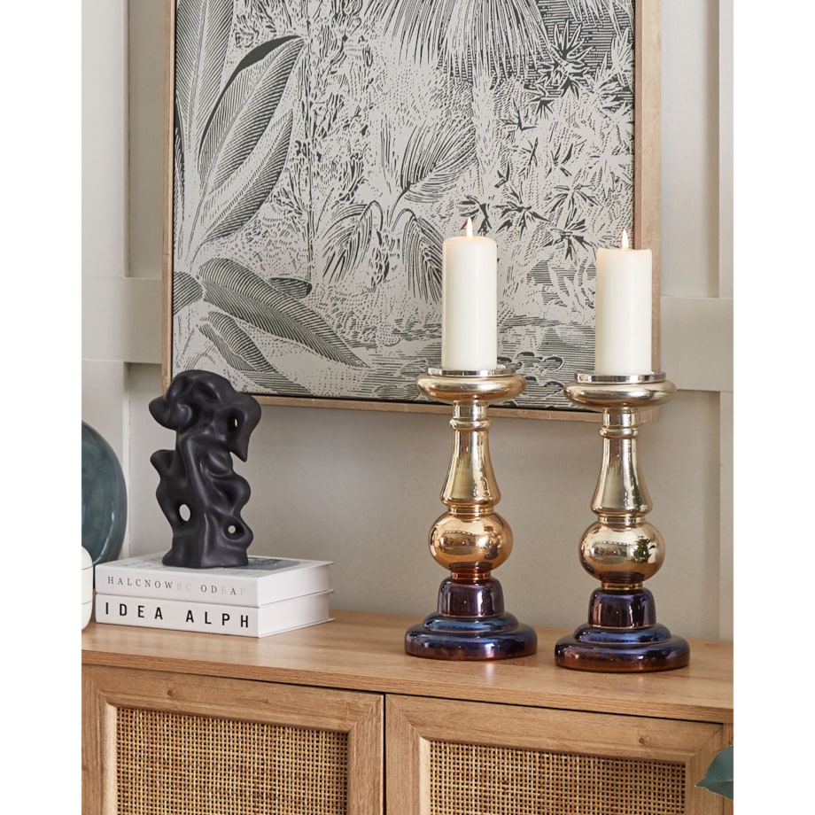 Zestaw dwóch świeczników szklanych 31 cm złoty IMARTI