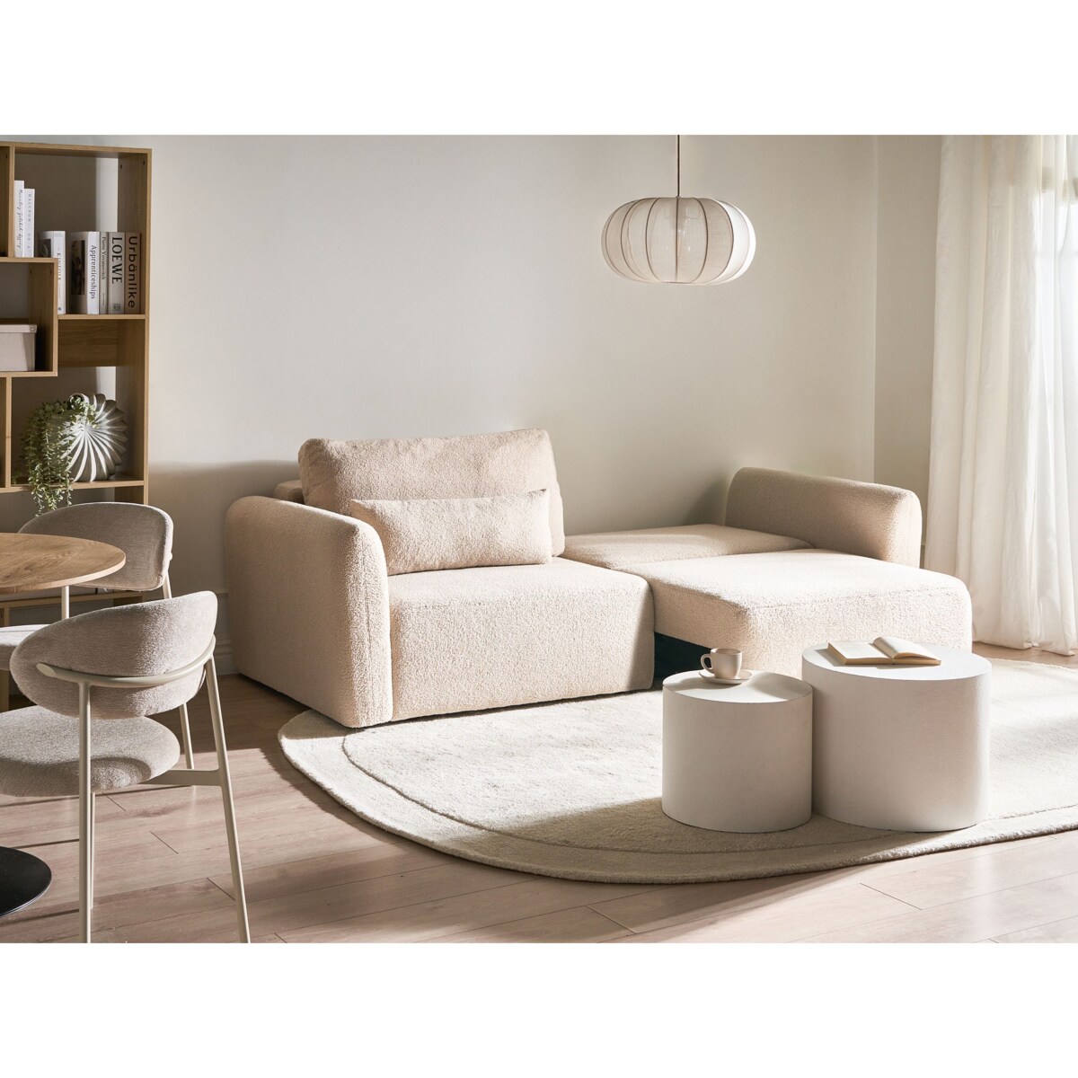 Sofa rozkładana dla 3 osób VAXHOLM Boucle Jasnobeżowy ze schowkiem