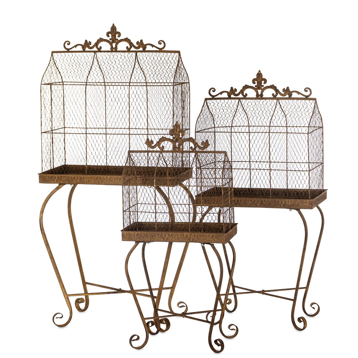 Klatki dekoracyjne metalowe 3 sztuki na stelażu