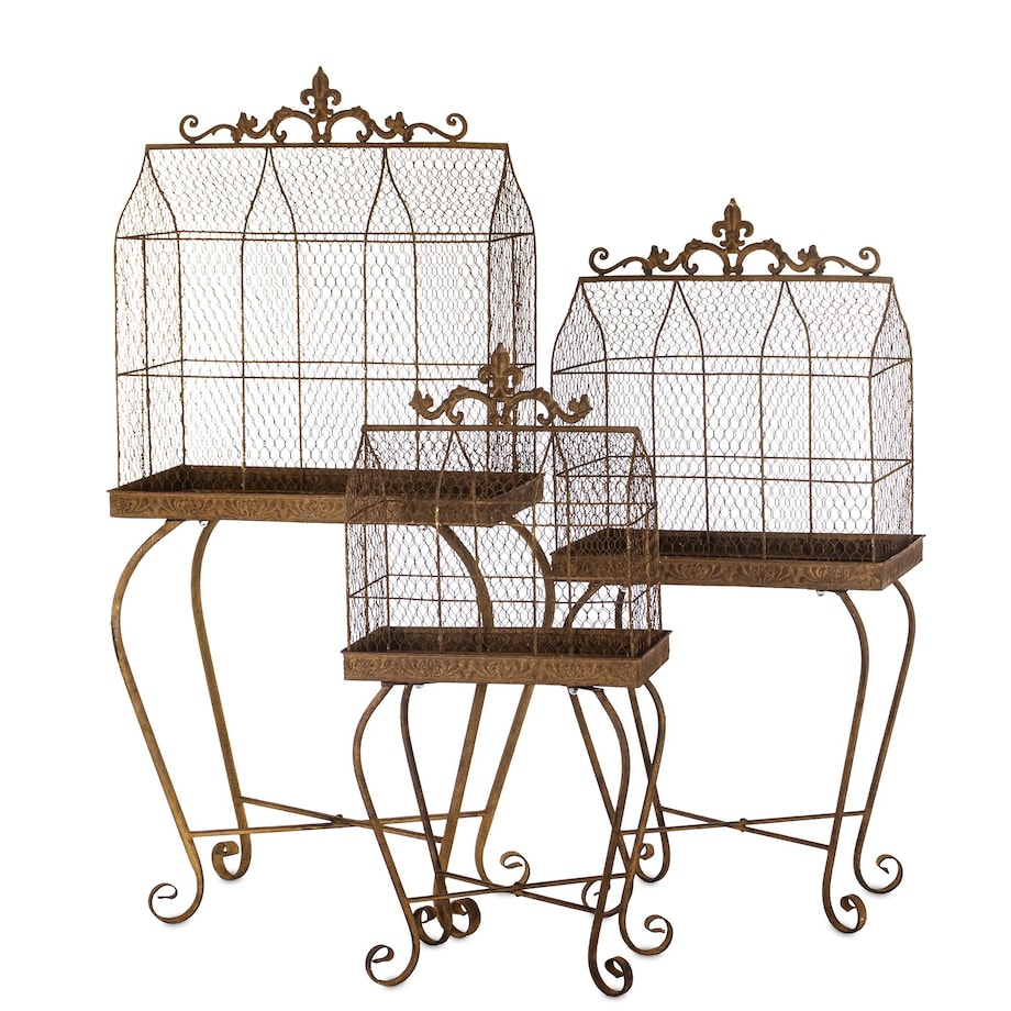 Klatki dekoracyjne metalowe 3 sztuki na stelażu